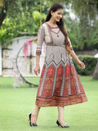 Juniper Off-White Georgette Festive Wear Printed Flared Dress - Distacart