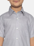 Sethukrishna Boys Grey & White Solid Shirt with Veshti Set