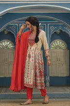 Juniper Off - White Rayon Festive Printed A-Line Skd For Women - Distacart