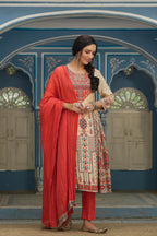 Juniper Off - White Rayon Festive Printed A-Line Skd For Women - Distacart
