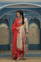 Juniper Off - White Rayon Festive Printed A-Line Skd For Women - Distacart