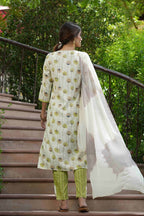Juniper Green Rayon Casual Wear Printed Straight Kurta Pant Dupatta Set - Distacart