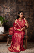 Vardha Persian Red Golden Zari Kanjeevaram Silk Saree