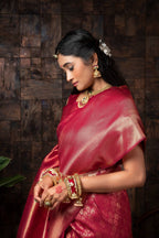 Vardha Persian Red Golden Zari Kanjeevaram Silk Saree