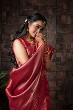 Vardha Persian Red Golden Zari Kanjeevaram Silk Saree