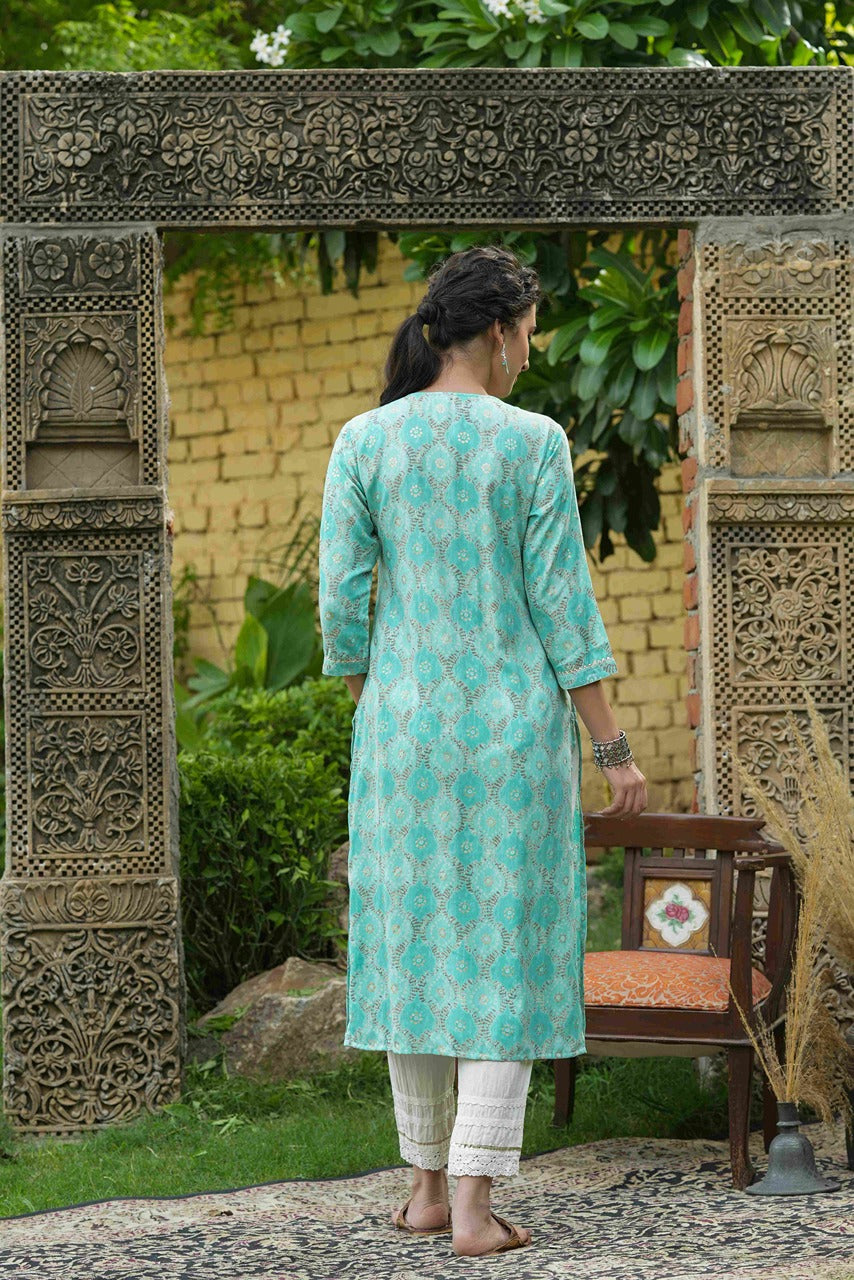 Juniper Skyblue Muslin Festive Wear Mirror Work Straight Kurta - Distacart