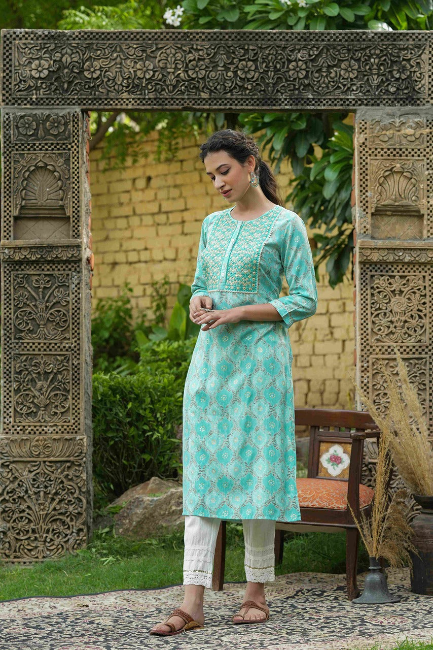 Juniper Skyblue Muslin Festive Wear Mirror Work Straight Kurta - Distacart