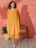 InWeave Mustard Lurex Flared V Neck Kurta Palazzo Set