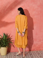 InWeave Mustard Lurex Flared V Neck Kurta Palazzo Set