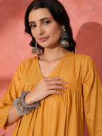 InWeave Mustard Lurex Flared V Neck Kurta Palazzo Set