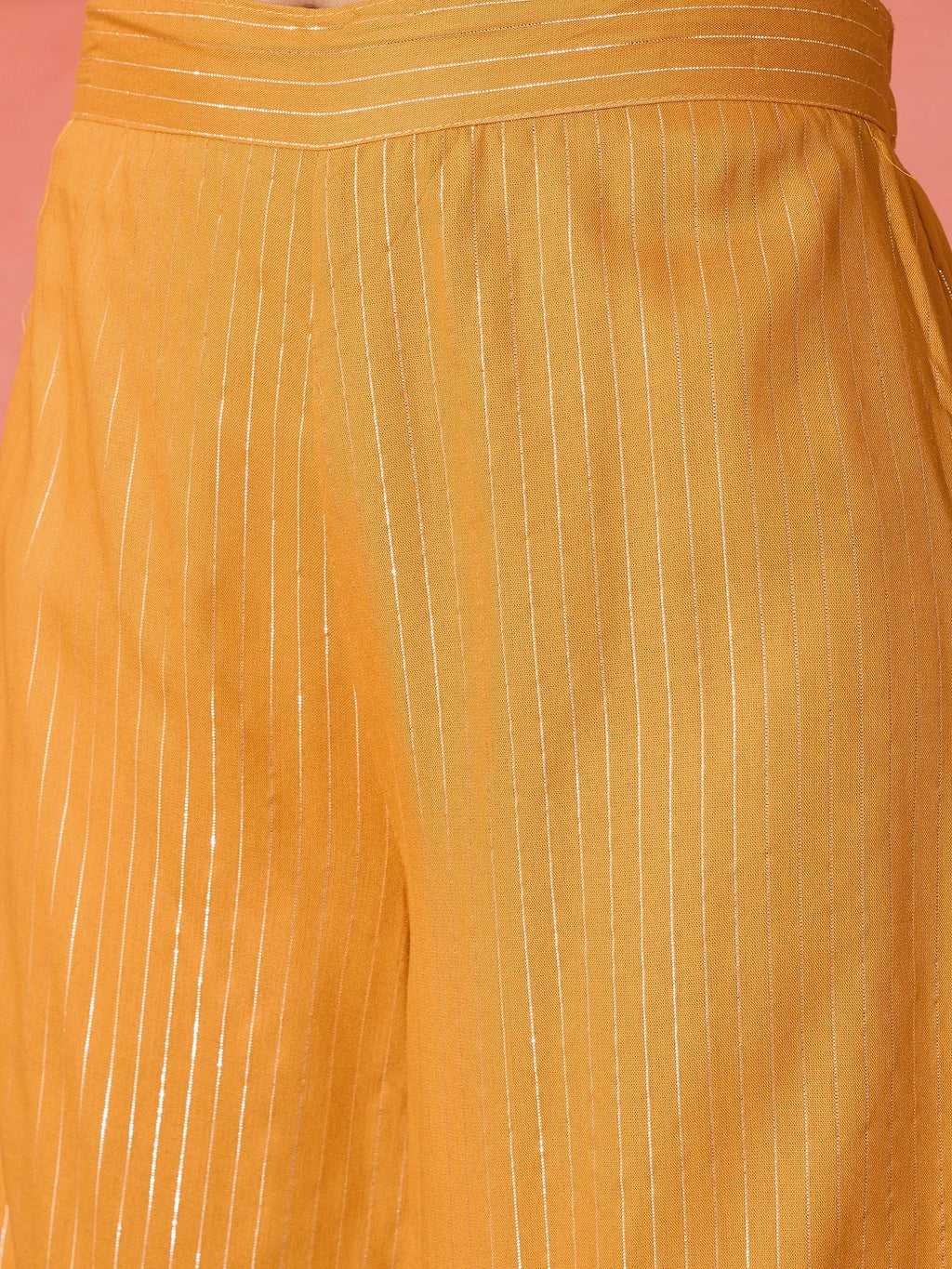 InWeave Mustard Lurex Flared V Neck Kurta Palazzo Set