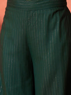 InWeave Pine Green Lurex Flared V Neck Kurta Palazzo Set