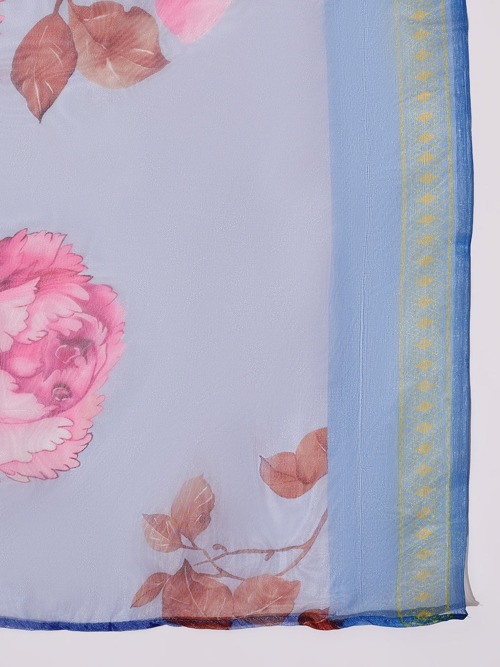 InWeave Strappy Ink Blue With Blue Fuchsia Floral Organza Dupatta Set - Distacart
