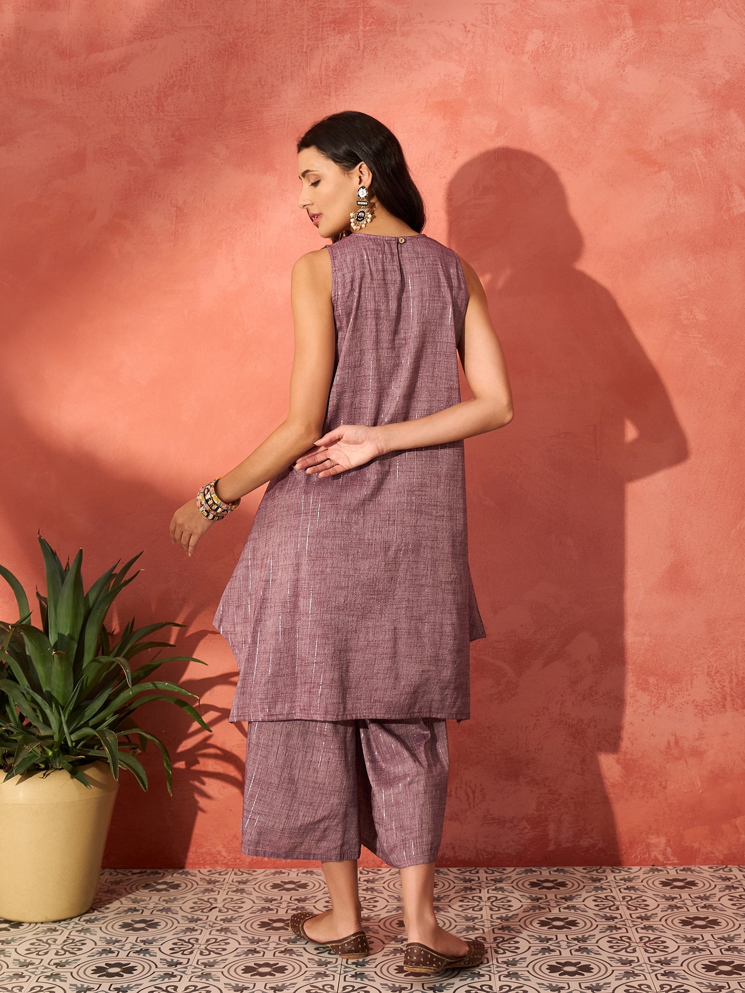 InWeave Mauve Lurex Short Palazzo Kurta Set