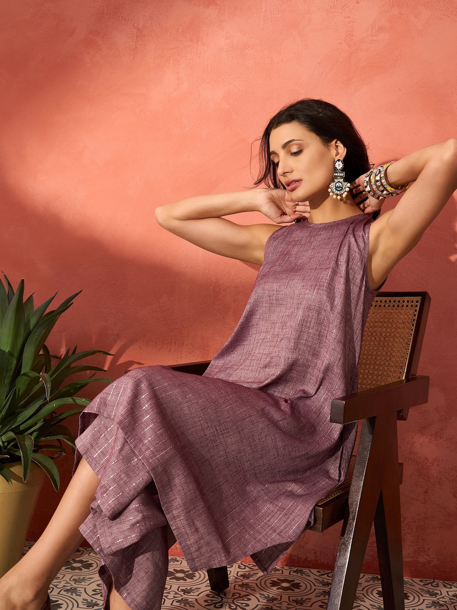 InWeave Mauve Lurex Short Palazzo Kurta Set