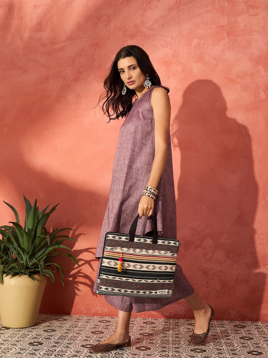 InWeave Mauve Lurex Short Palazzo Kurta Set