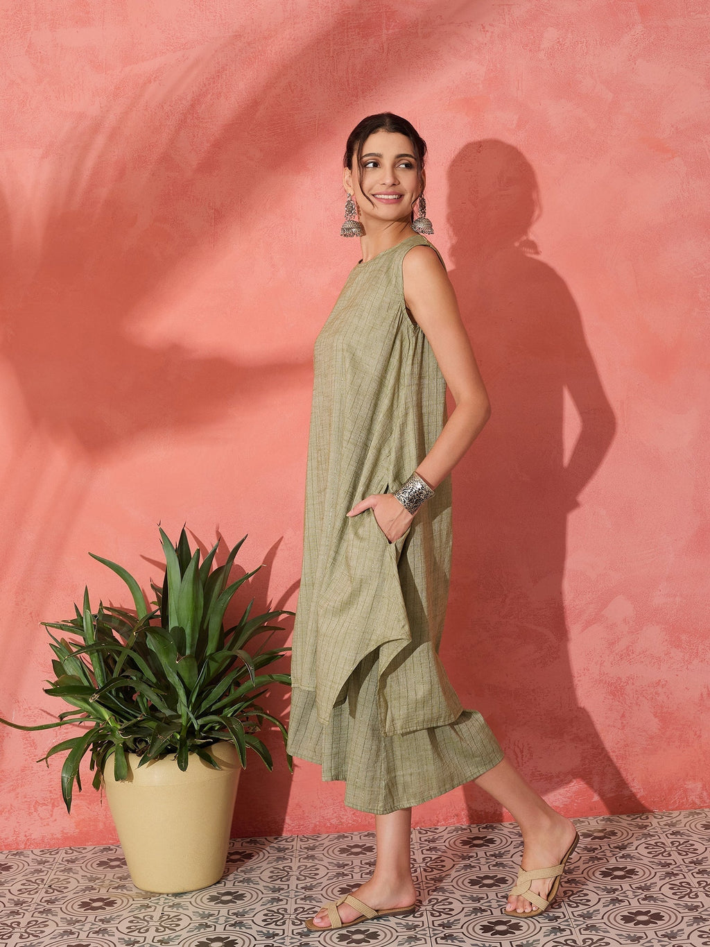 InWeave Olive Lurex Short Palazzo Kurta Set
