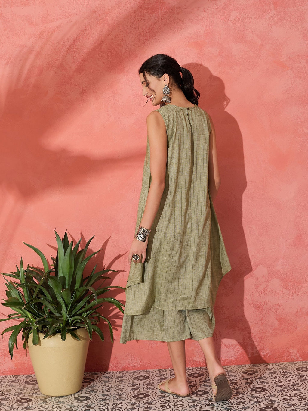 InWeave Olive Lurex Short Palazzo Kurta Set