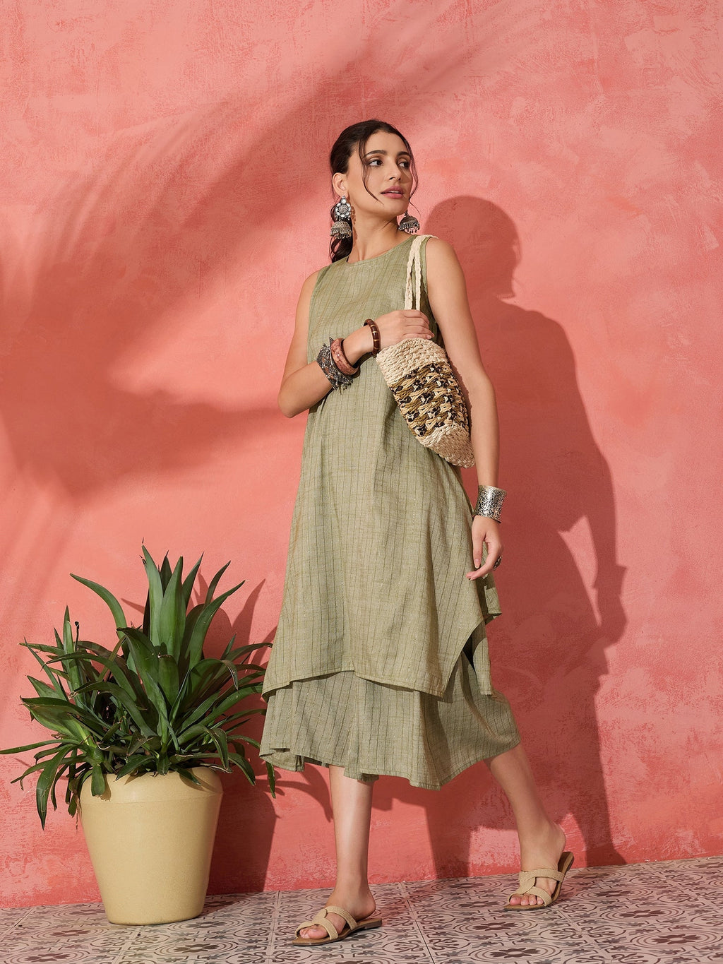 InWeave Olive Lurex Short Palazzo Kurta Set