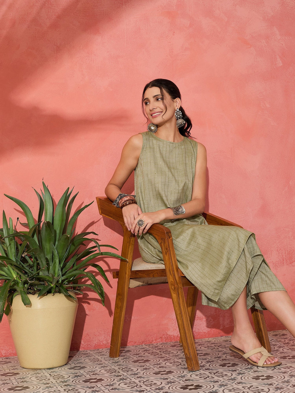 InWeave Olive Lurex Short Palazzo Kurta Set
