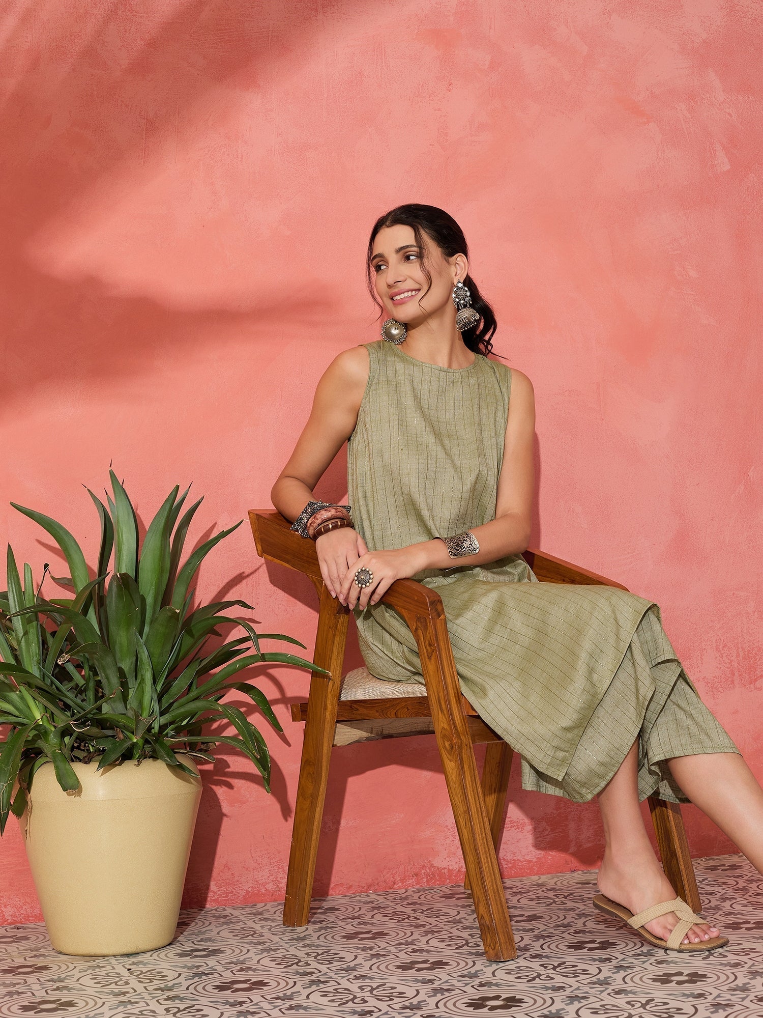 InWeave Olive Lurex Short Palazzo Kurta Set