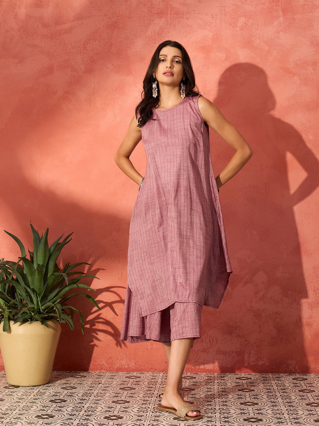 InWeave Wine Lurex Short Palazzo Kurta Set