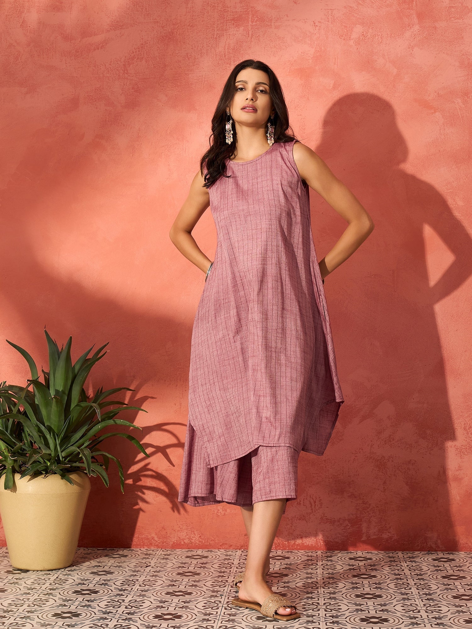 InWeave Wine Lurex Short Palazzo Kurta Set