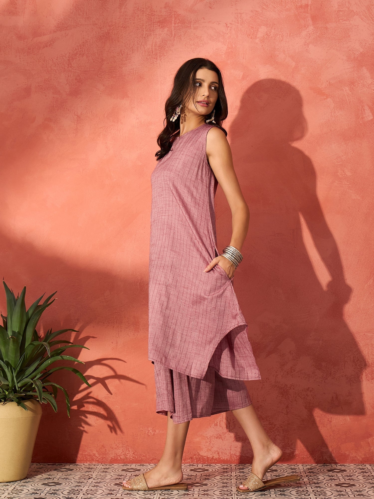 InWeave Wine Lurex Short Palazzo Kurta Set