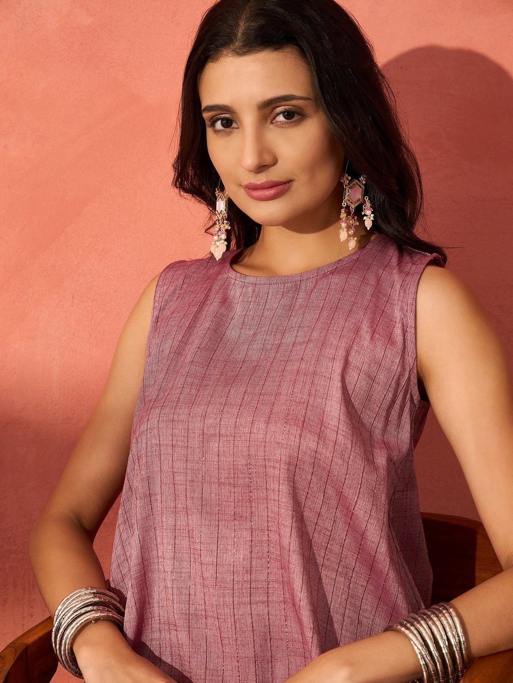 InWeave Wine Lurex Short Palazzo Kurta Set