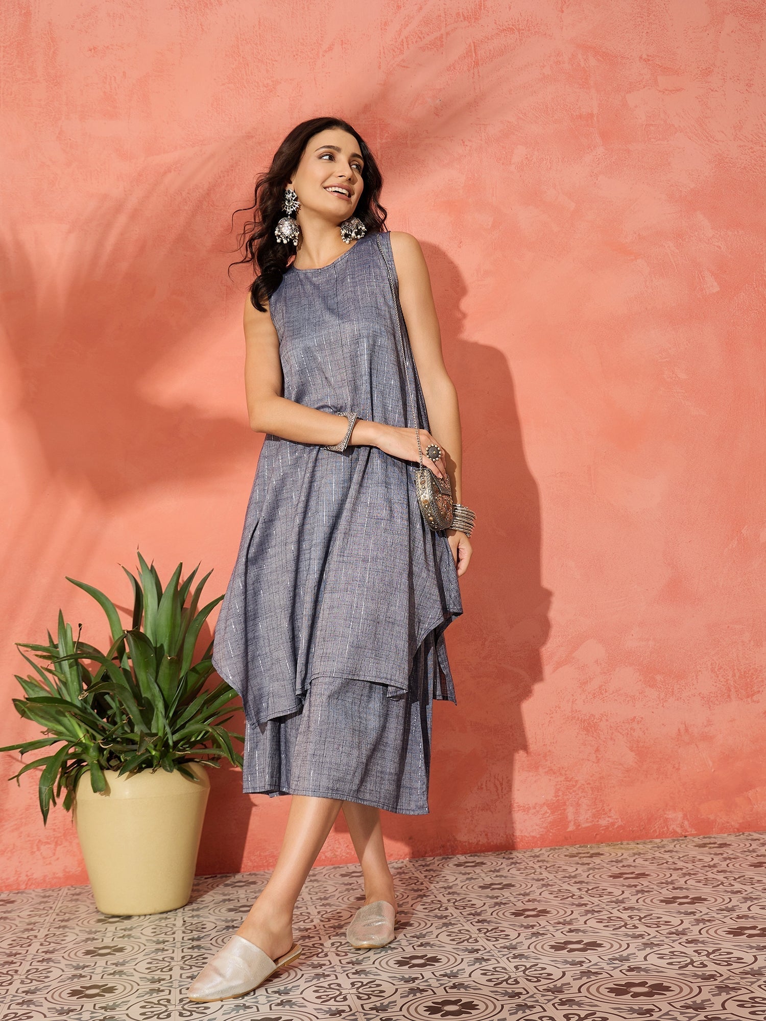 InWeave Blue Lurex Short Palazzo Kurta Set