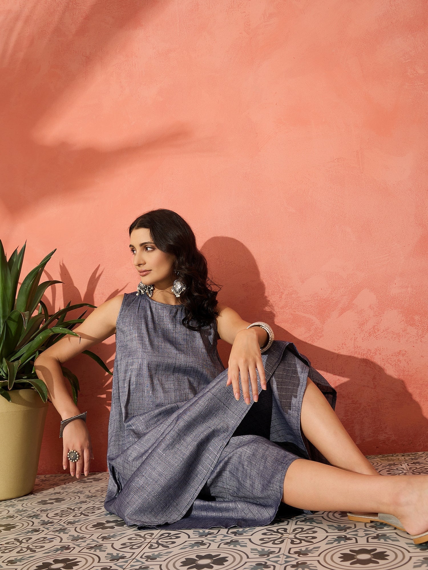 InWeave Blue Lurex Short Palazzo Kurta Set