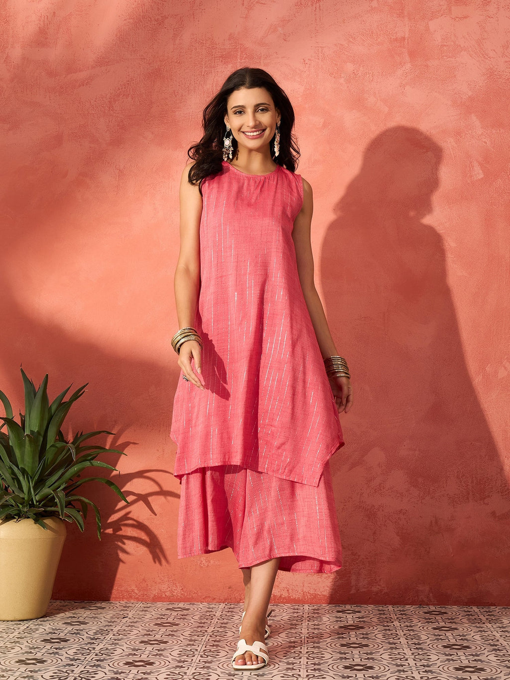 InWeave Red Lurex Short Palazzo Kurta Set
