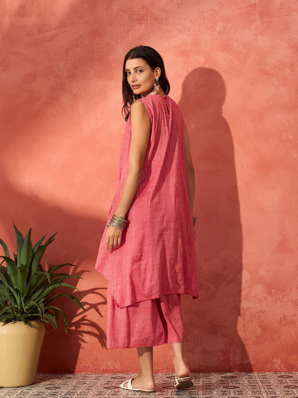 InWeave Red Lurex Short Palazzo Kurta Set