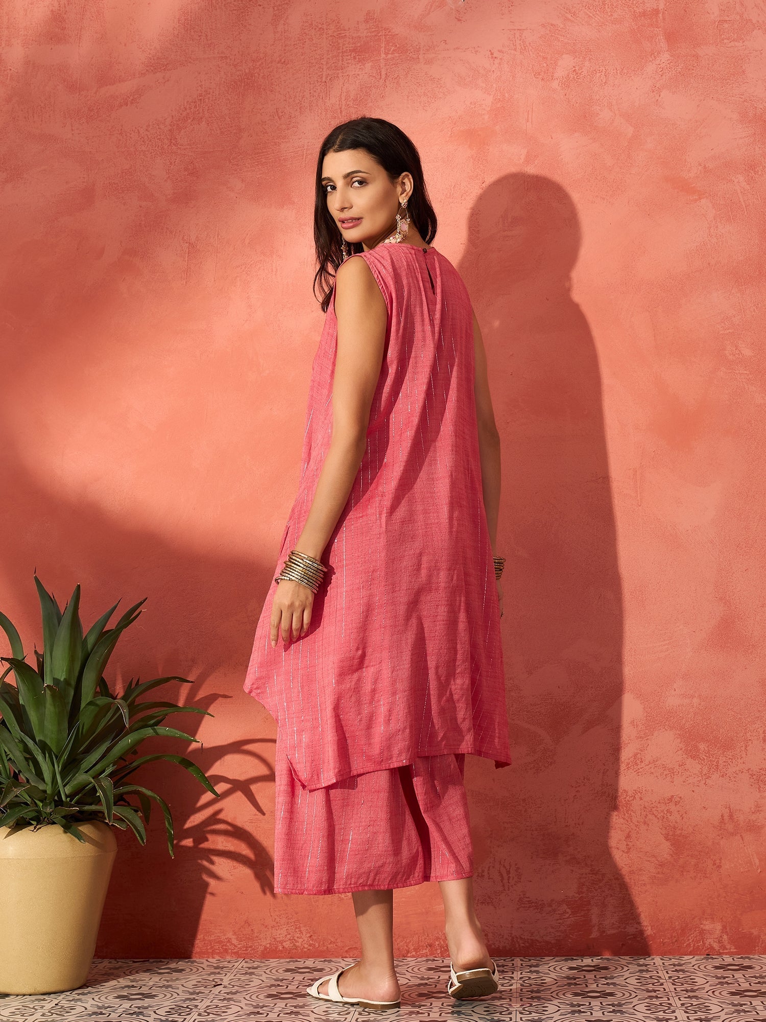 InWeave Red Lurex Short Palazzo Kurta Set