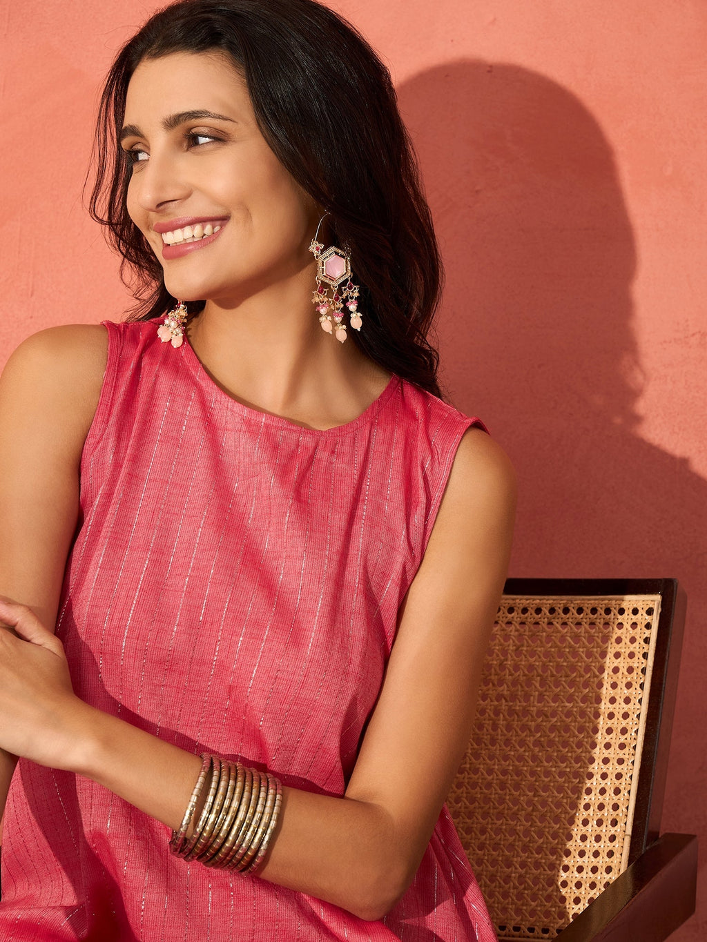 InWeave Red Lurex Short Palazzo Kurta Set