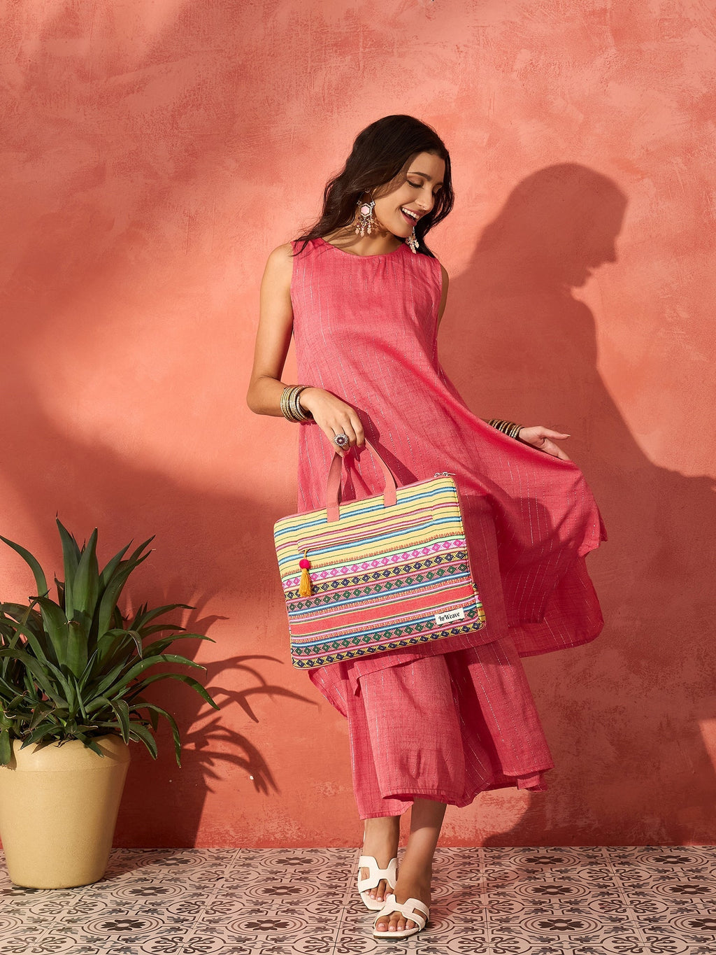 InWeave Red Lurex Short Palazzo Kurta Set