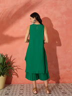 InWeave Forest Green Short Kurta Palazzo Set
