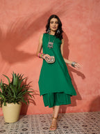 InWeave Forest Green Short Kurta Palazzo Set