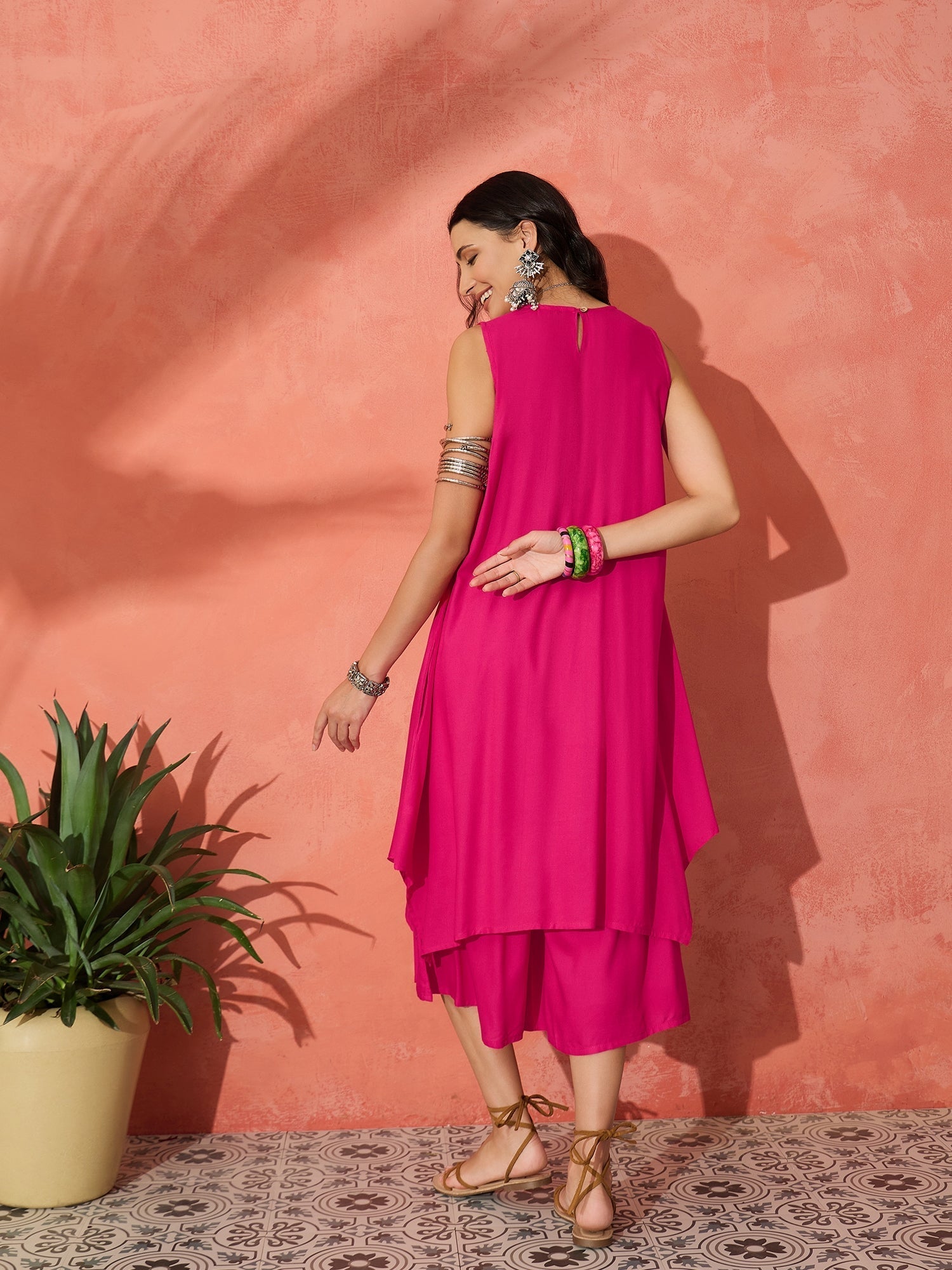 InWeave Fuchsia Short Kurta Palazzo Set