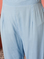 InWeave Pastel Blue Solid V Neck Kurta Pant Set
