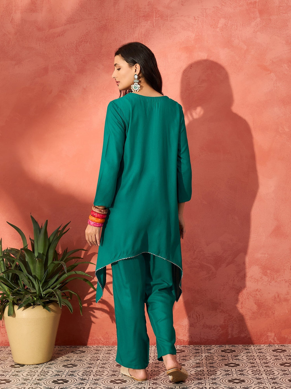 InWeave Teal Triangle Patch Kurta Set - Distacart
