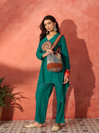 InWeave Teal Triangle Patch Kurta Set - Distacart