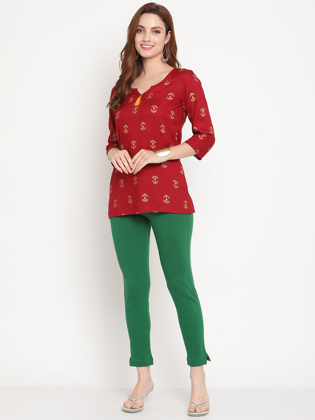 TAG 7 Pack of 2 Green & Mustard Yellow Ankle-Length Leggings