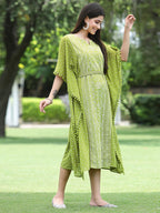 Juniper Green Georgette Festive Bandhej Printed Straight Kaftan For Women - Distacart