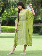 Juniper Green Georgette Festive Bandhej Printed Straight Kaftan For Women - Distacart
