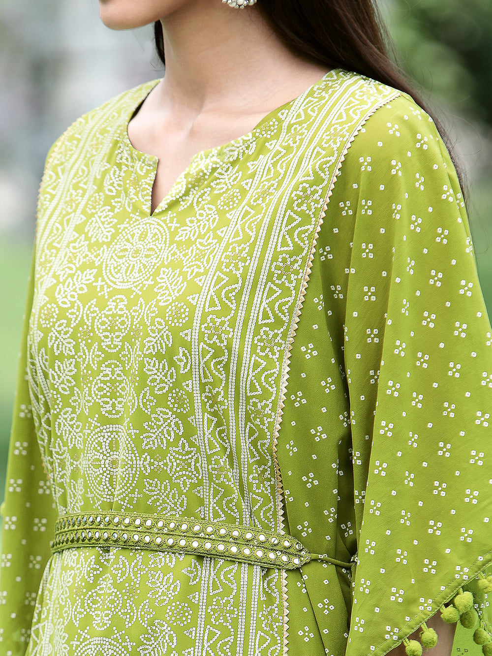 Juniper Green Georgette Festive Bandhej Printed Straight Kaftan For Women - Distacart