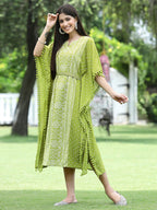 Juniper Green Georgette Festive Bandhej Printed Straight Kaftan For Women - Distacart
