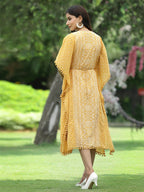 Juniper Mustard Georgette Festive Bandhej Printed Straight Kaftan For Women - Distacart