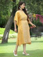 Juniper Mustard Georgette Festive Bandhej Printed Straight Kaftan For Women - Distacart