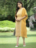 Juniper Mustard Georgette Festive Bandhej Printed Straight Kaftan For Women - Distacart